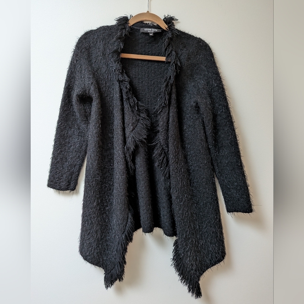 Vivian shyu Black Fringed Sweater Cardigan